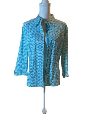 Tizzie Women's Teal Geometric Button-Down Shirt